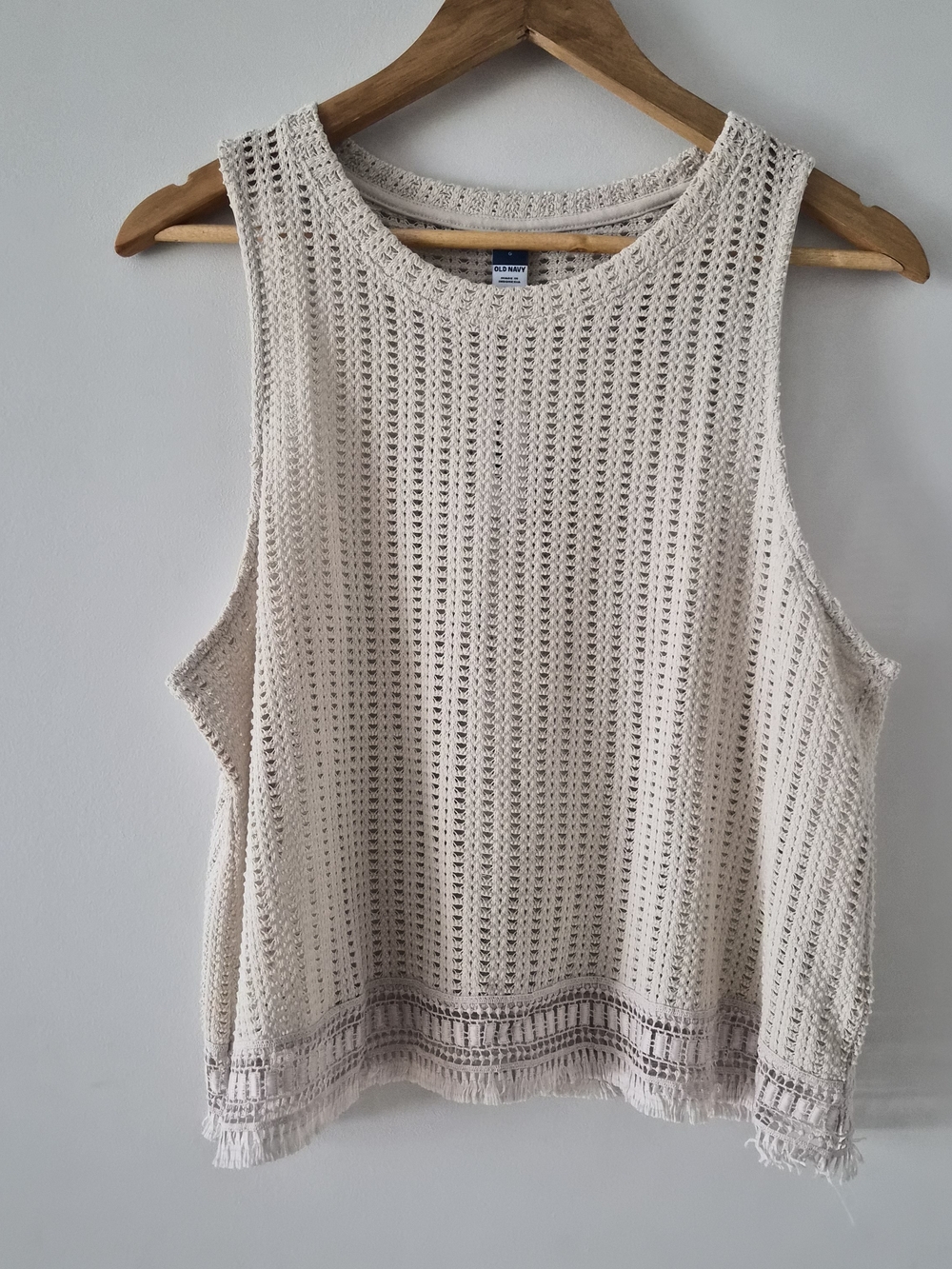 Old Navy Beige Crochet Fringe Tank Top